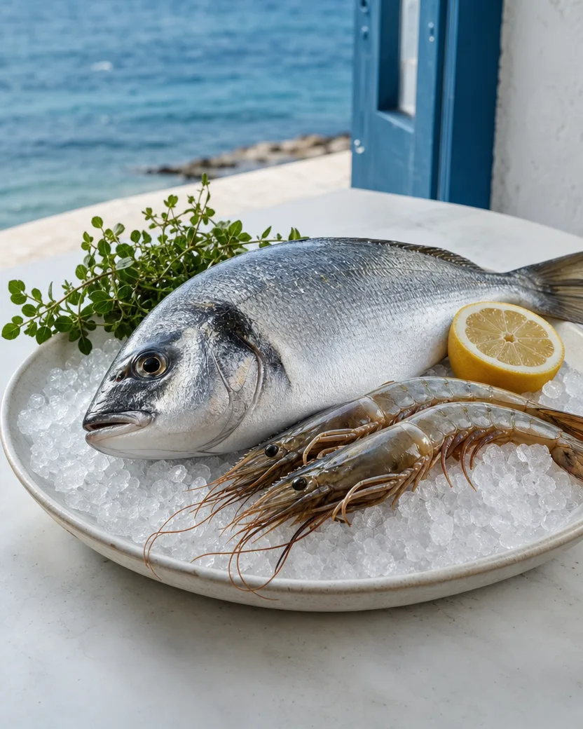 Frischer mediterraner Fisch auf Eis